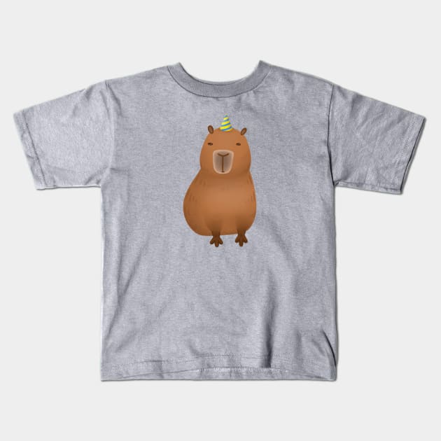 Capybara Wearing a Party Hat Kids T-Shirt by Art by Biyan